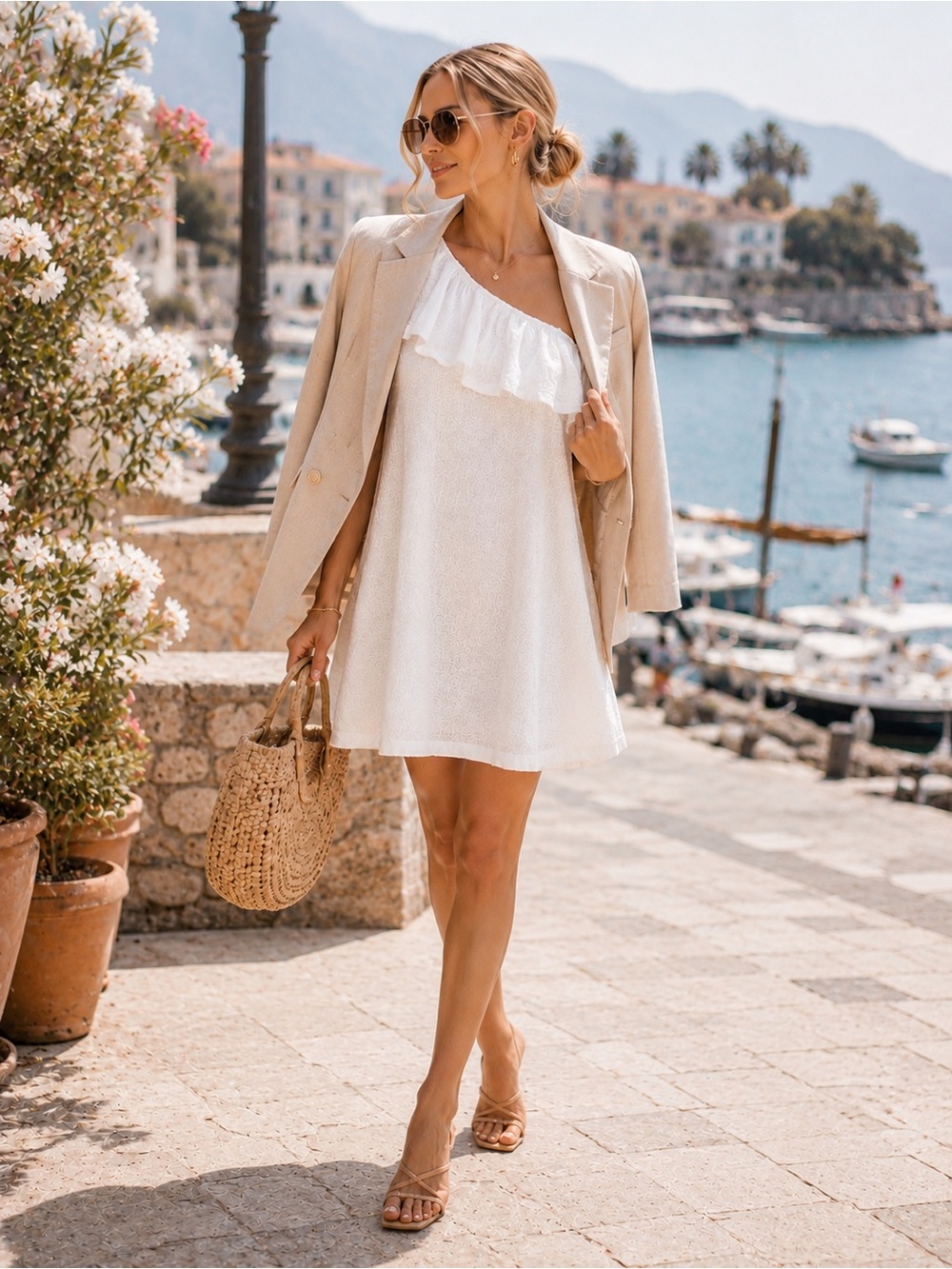 NWT Vero Moda White One Shoulder Sundress | Euro Summer Amalfi Coast Mini Dress